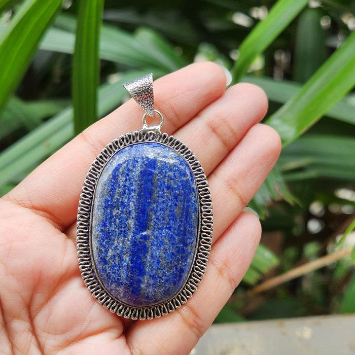 Certified Lapis Lazuli Oval Shape Pendant for Communication, Intuition without