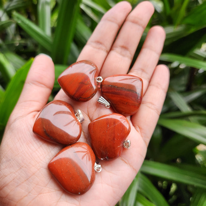Certified & Energised Red Jasper Heart Shape Pendant without chain for Grounding, Manifesting New Ideas, Root Chakra