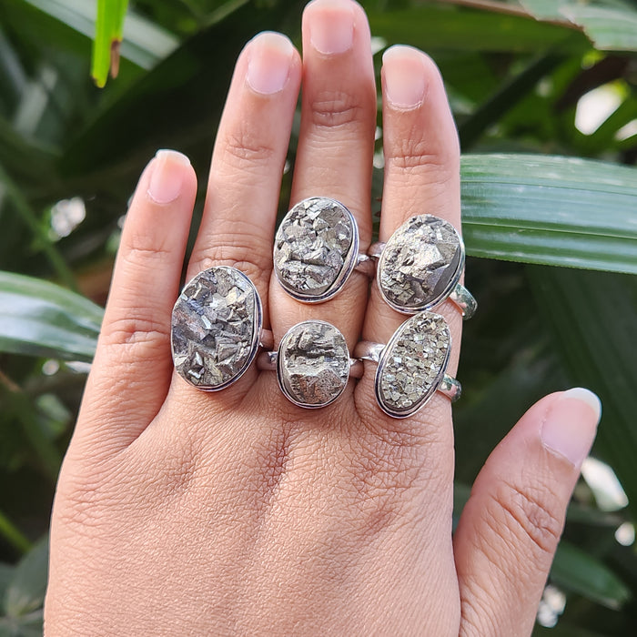 Certified Raw Pyrite Adjustable Rings for Abundance