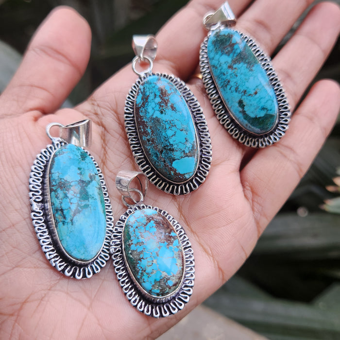 Certified Turquoise Firoza Pendant Oval Shape for Psychic Powers & Communication -without Chain