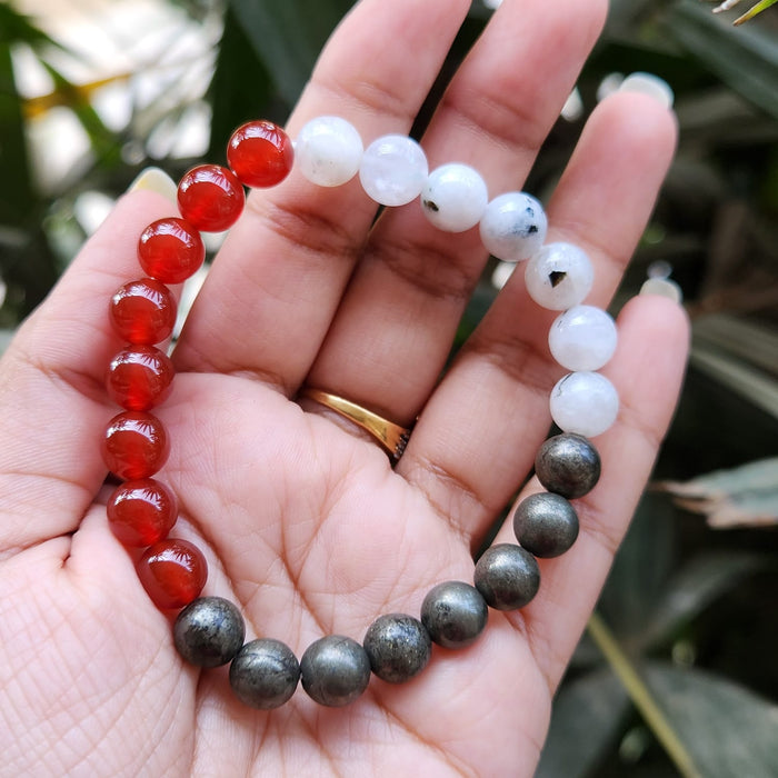 Certified & Energised Pyrite, Moonstone and Carnelian Bracelet for Sacral Chakra