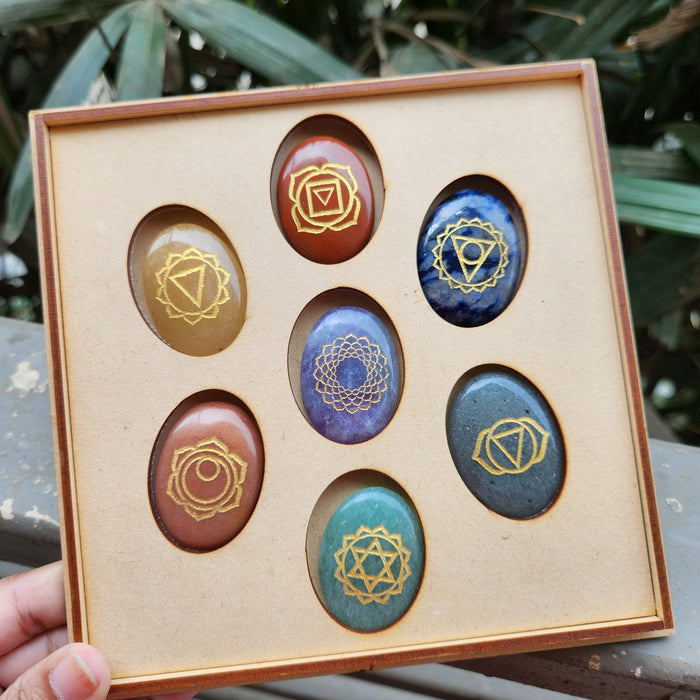 Energised Seven (7) Chakra Healing Stones Wooden Box