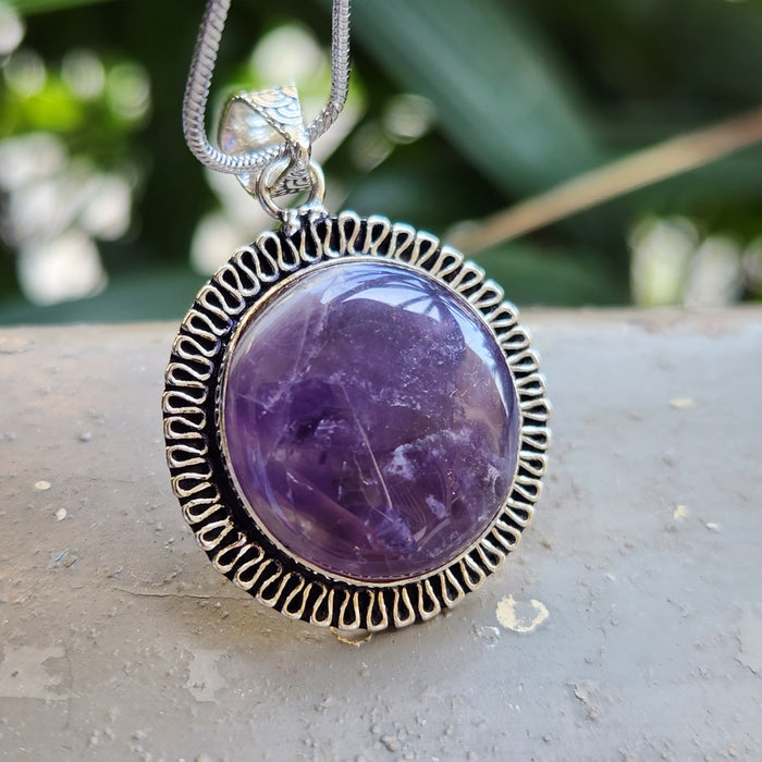 Certified Amethyst Round Pendant Online without Chain