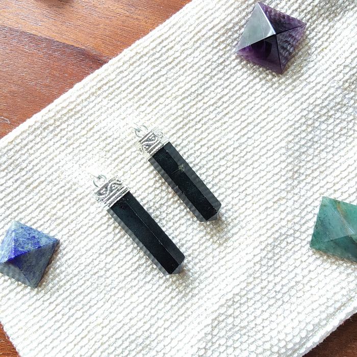 Black Tourmaline Pencil Pendant for Protection, Grounding and Calming