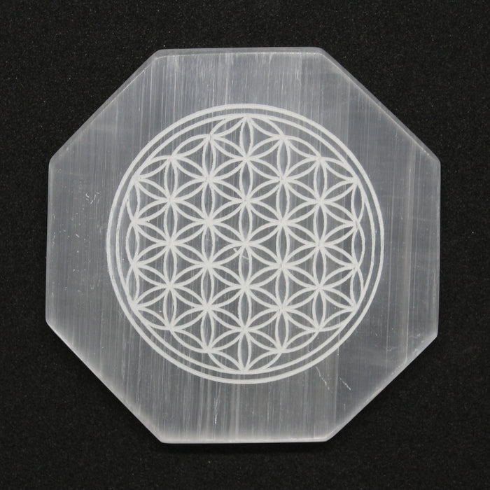 Crystal Charging & Protection Selenite Plate with Flower of Life Engravement