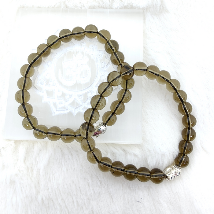 Certified & Energised Smoky Quartz Bracelet with Buddha Charm for Healing and Meditation