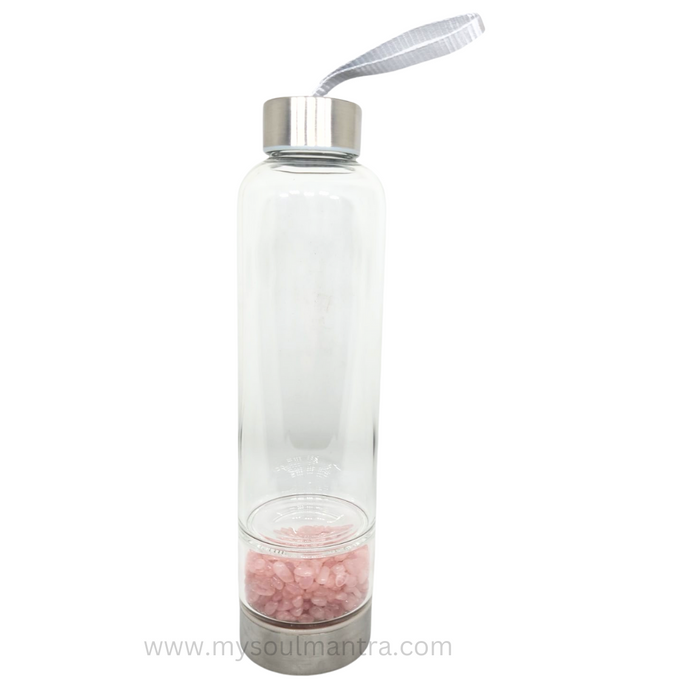 Energised Rose Quartz Chips Crystal Glass Bottle