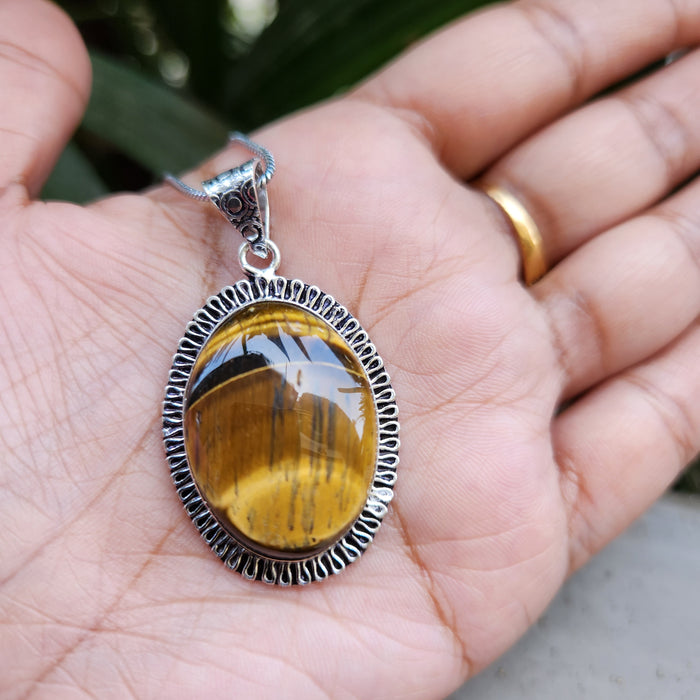 Certified Tiger Eye Pendant Online without Chain Oval