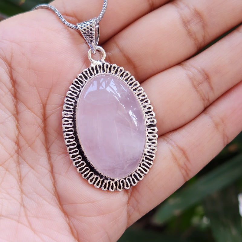 Certified Rose Quartz Pendant for Self Esteem, Compassion and Love without Chain