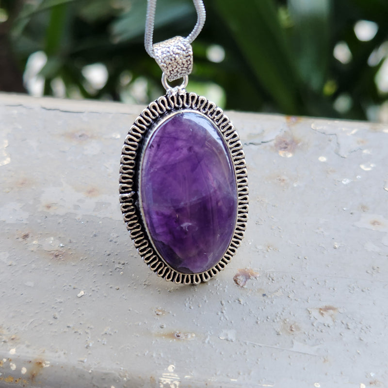 Certified Amethyst Oval Shape Pendant without Chain