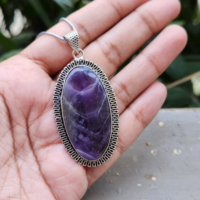 Certified Amethyst Oval Shape Pendant without Chain