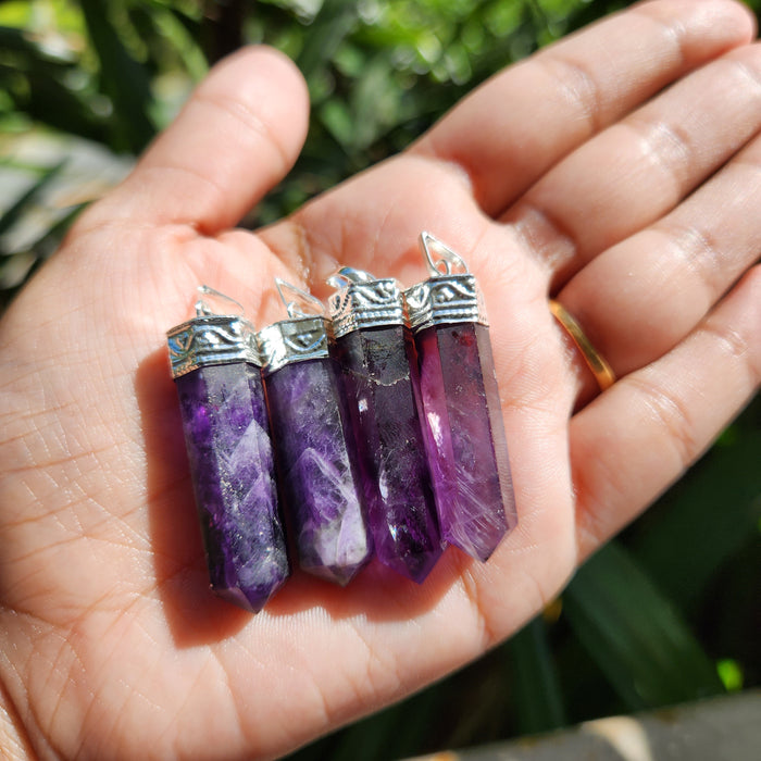 Amethyst Pencil Pendant for Anxiety, Sleep, Intuition & Spirituality-Design 2