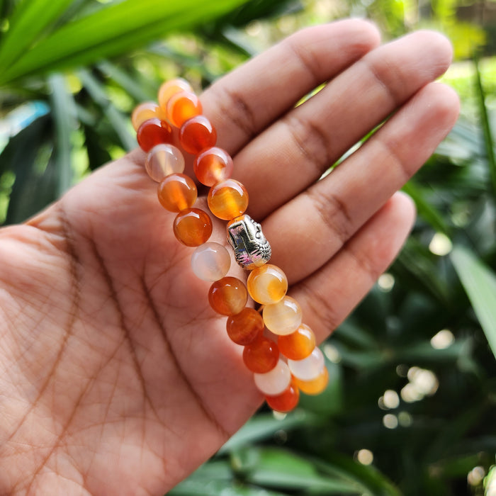 Certified & Energised Orange Carnelian Bracelet with Buddha Charm for Creativity