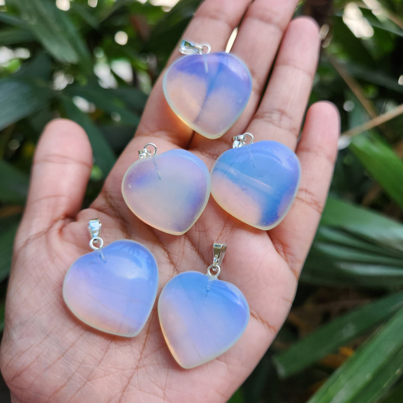 Certified & Energised Opalite Heart Shape Pendant without chain for Psychic Abilities, Spirituality and Transition