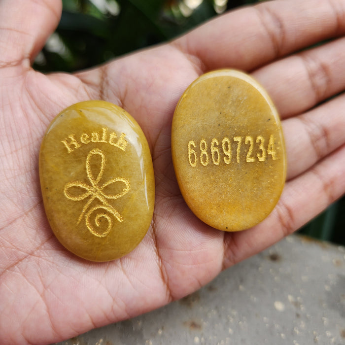 Yellow Aventurine Stone with Grabovi Number & Zibu Symbol to Attract Health ( 1 piece)