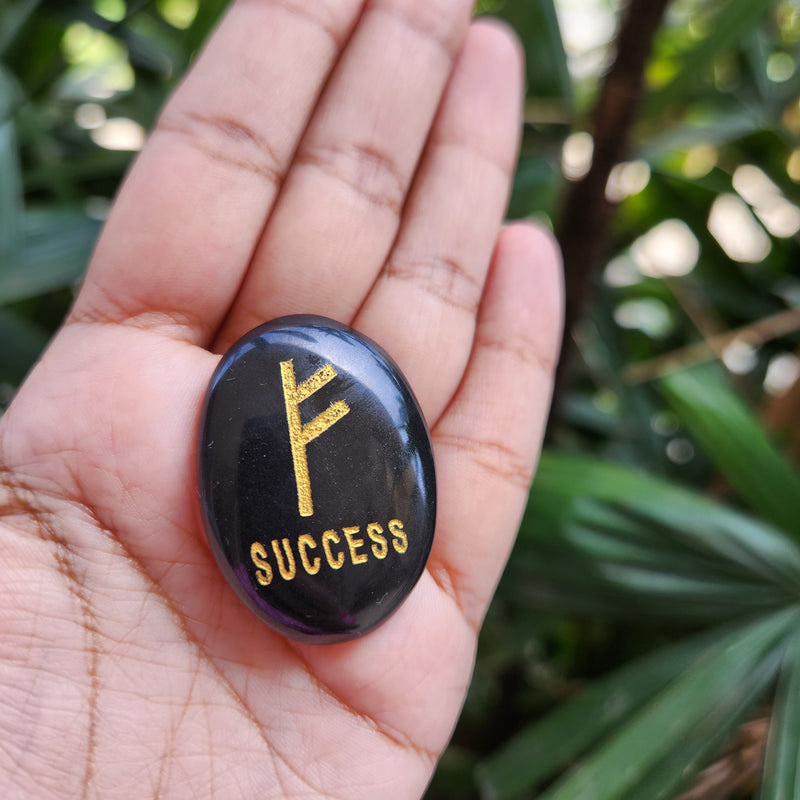 Black Obsidian Stone with Grabovi Number & Zibu Symbol to Attract Success ( 1 piece)