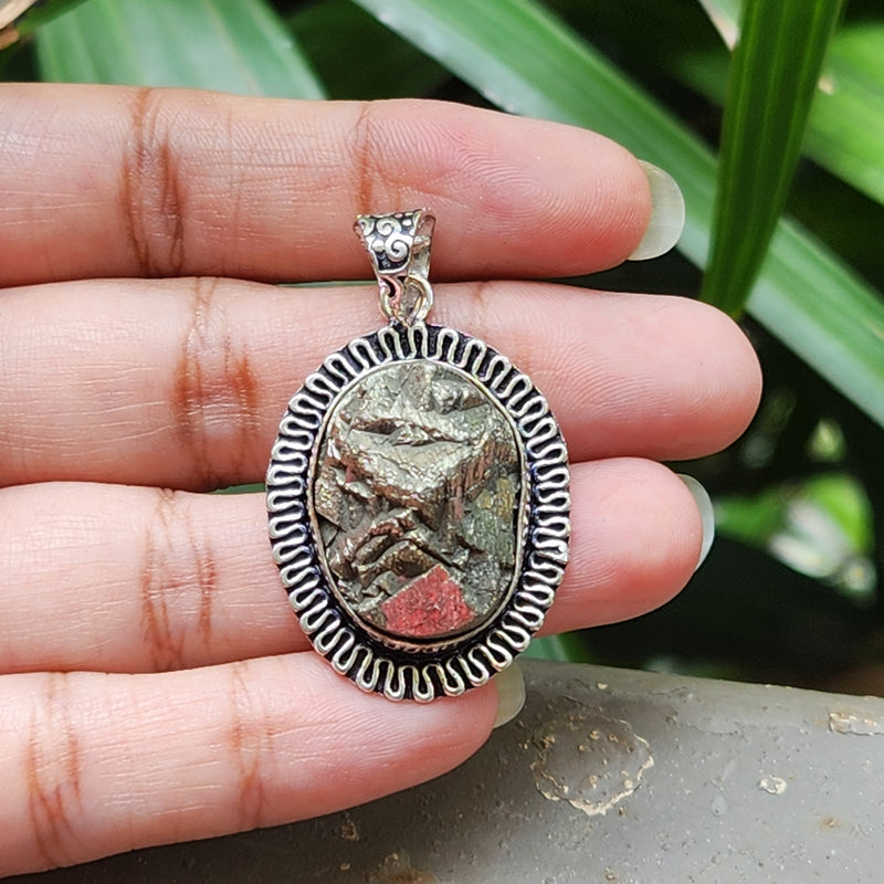 Certified  Oval Shape Pyrite Pendants for Abundance without Chain