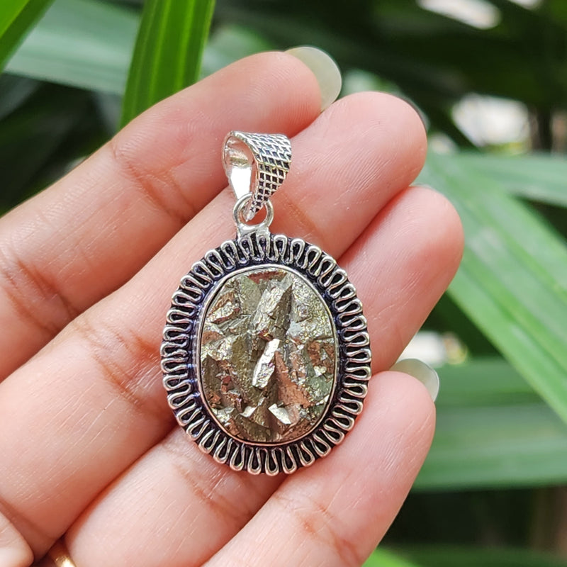 Certified  Oval Shape Pyrite Pendants for Abundance without Chain