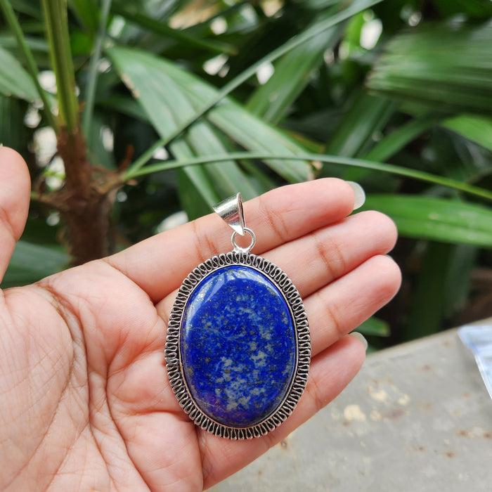 Certified Lapis Lazuli Oval Shape Pendant for Communication, Intuition without