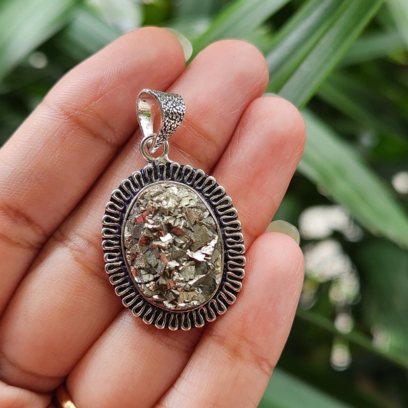 Certified  Oval Shape Pyrite Pendants for Abundance without Chain