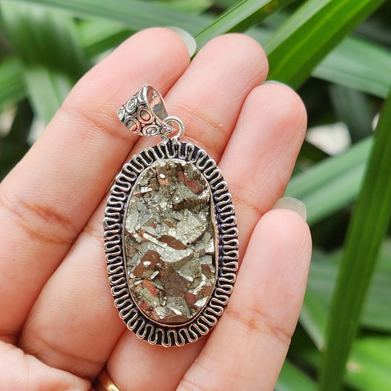 Certified  Oval Shape Pyrite Pendants for Abundance without Chain