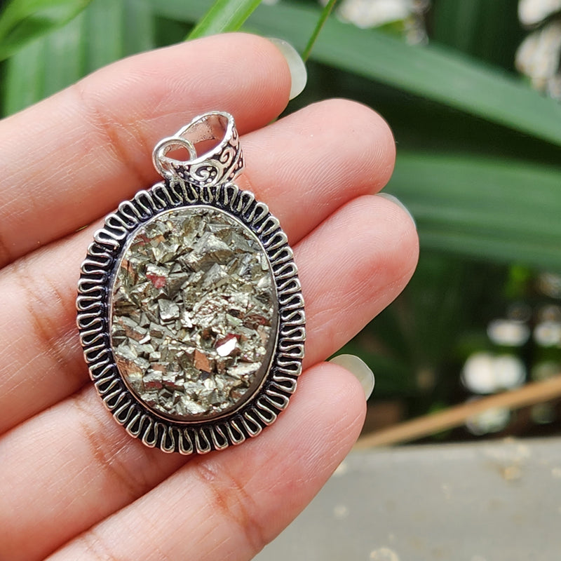 Certified  Oval Shape Pyrite Pendants for Abundance without Chain