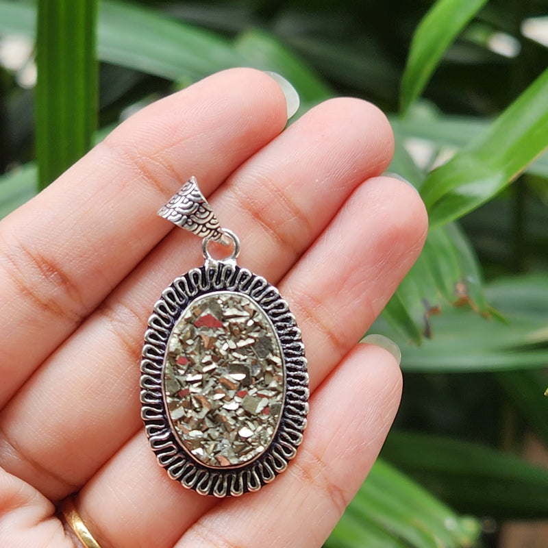 Certified  Oval Shape Pyrite Pendants for Abundance without Chain