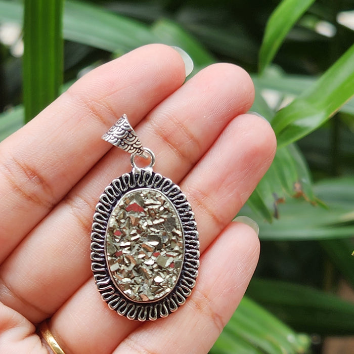Certified  Oval Shape Pyrite Pendants for Abundance without Chain