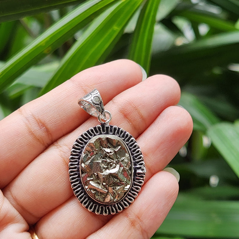 Certified  Oval Shape Pyrite Pendants for Abundance without Chain