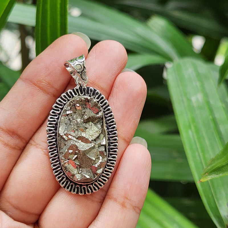 Certified  Oval Shape Pyrite Pendants for Abundance without Chain