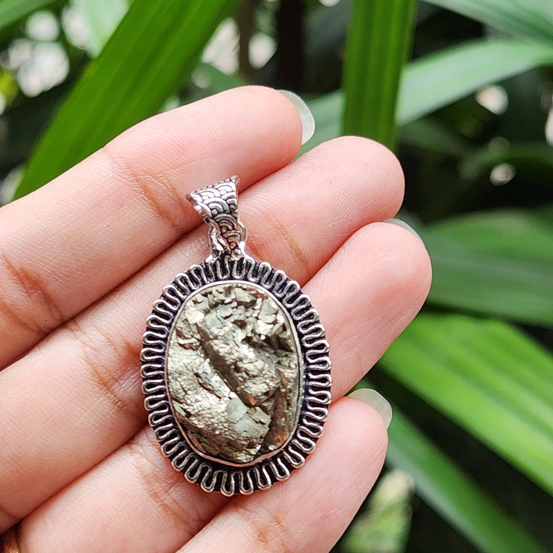 Certified  Oval Shape Pyrite Pendants for Abundance without Chain