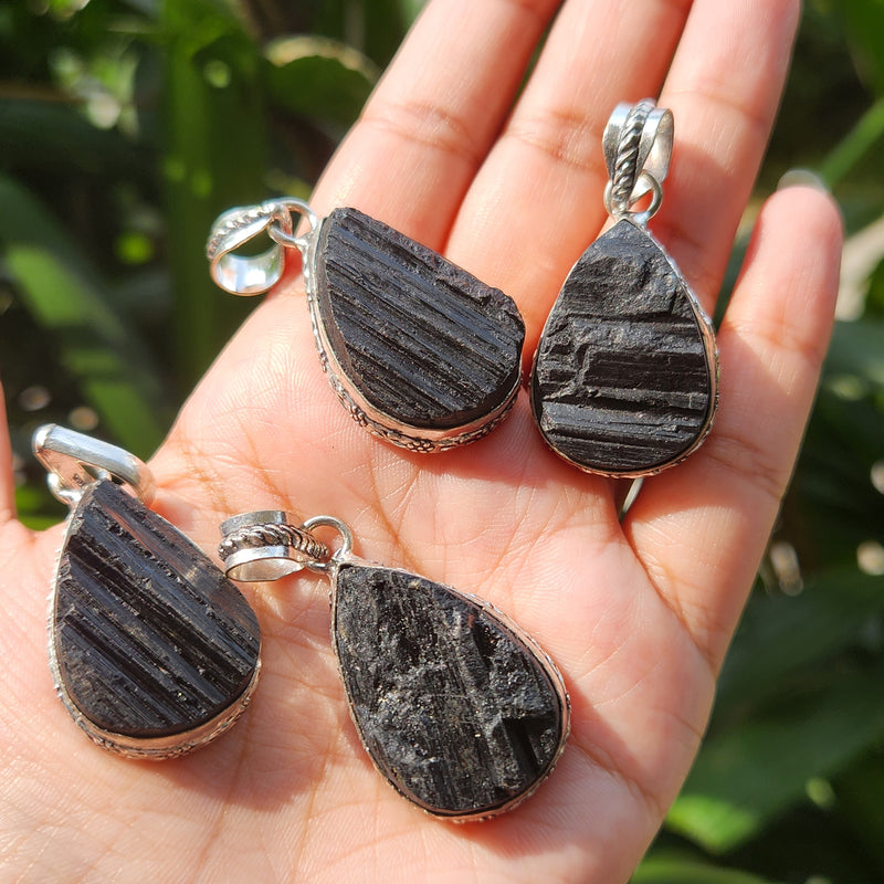 Certified Raw Black Tourmaline Pendant without Chain-Tear Drop Shape