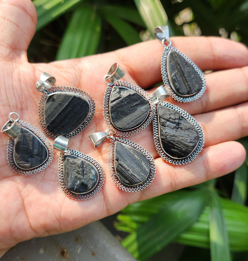 Certified Raw Black Tourmaline Pendant without Chain-Tear Drop Shape