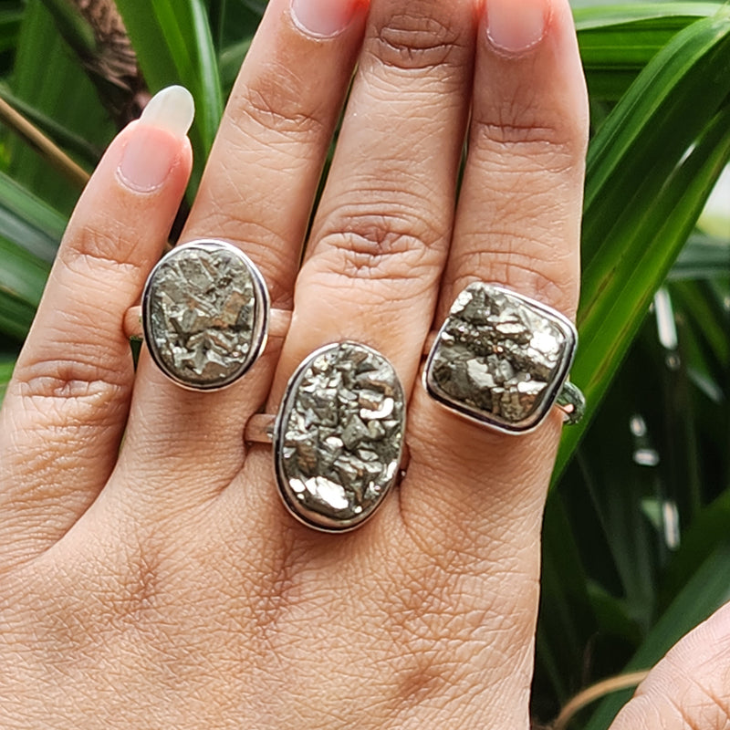 Certified Raw Pyrite Adjustable Rings for Abundance