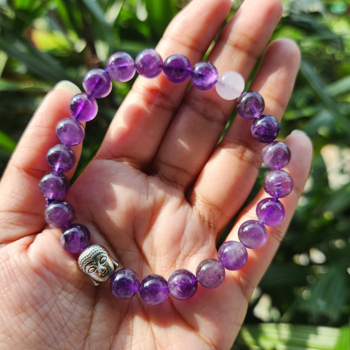 Certified & Energised Amethyst with one Rose Quartz Bead Peace, Love, Helping in Stress