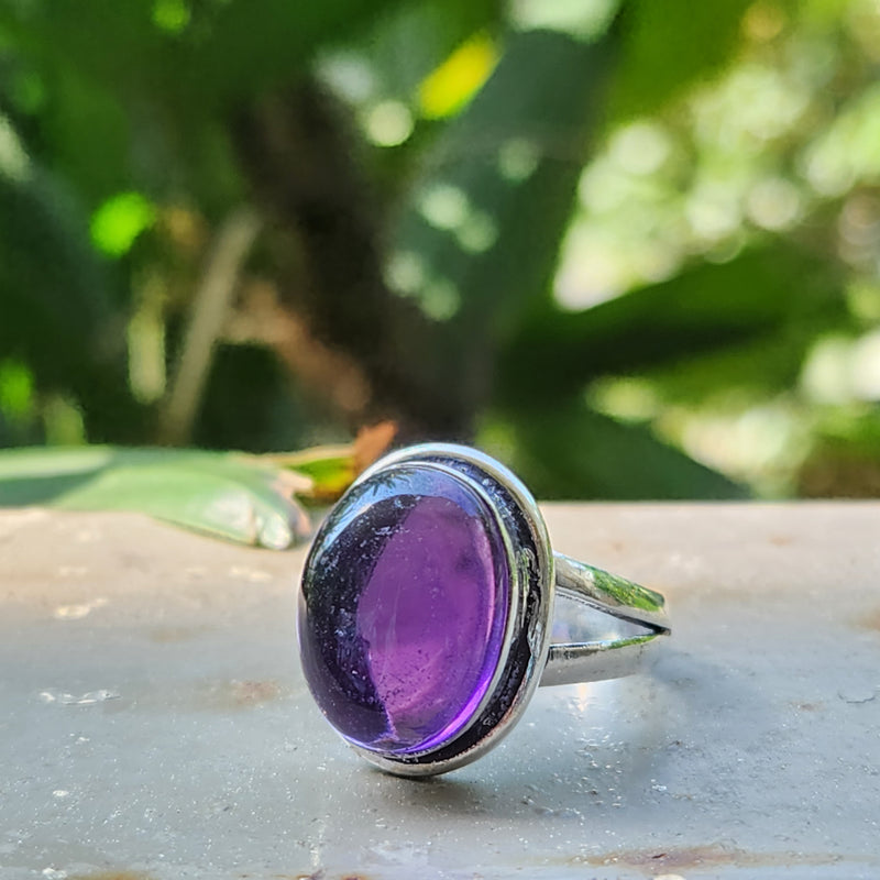 Certified Amethyst Adjustable Rings- Oval Shape