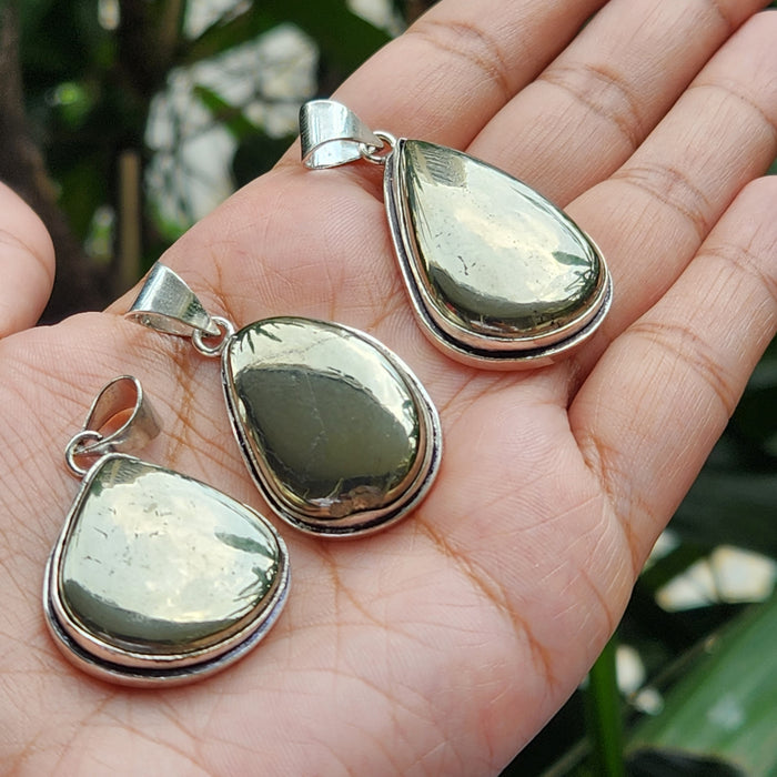 Certified Pear Mix Shape Finished Pyrite Pendants for Abundance without Chain