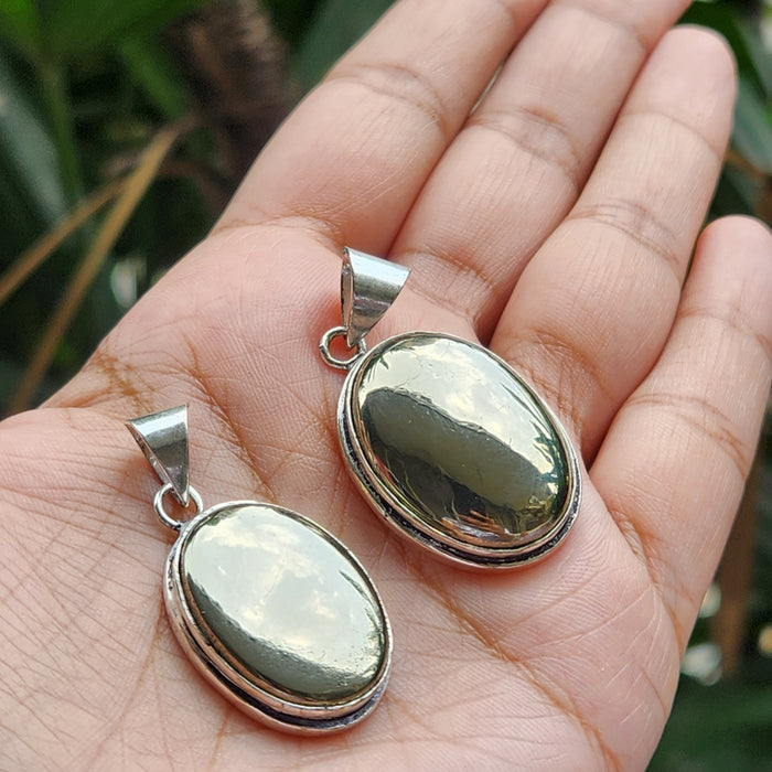 Certified Oval Shape Finished Pyrite Pendants for Abundance without Chain