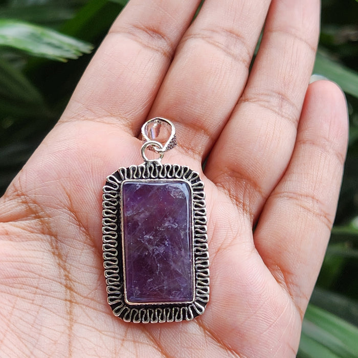 Certified Amethyst Pendant Rectangle Shape without Chain