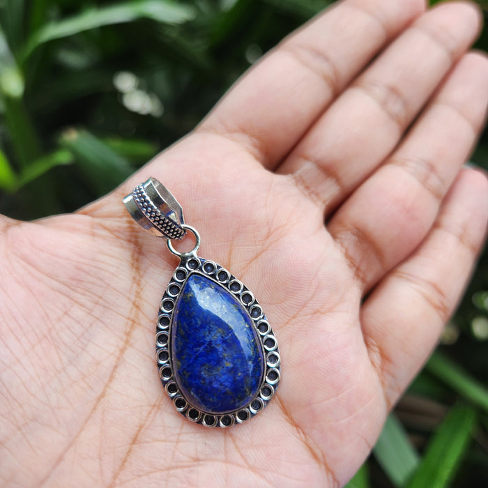 Certified Lapis Lazuli Pear Shape Pendant for Communication, Intuition without Chain