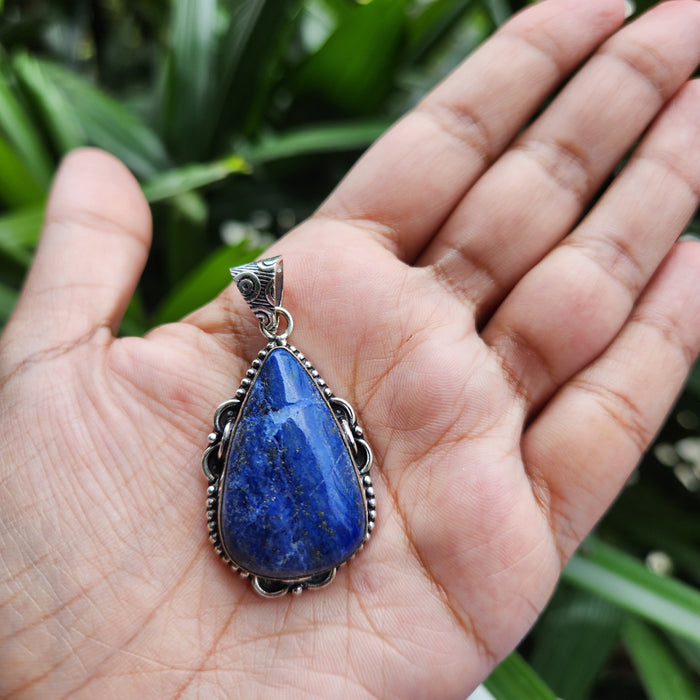 Certified Lapis Lazuli Pear Shape Pendant for Communication, Intuition without Chain