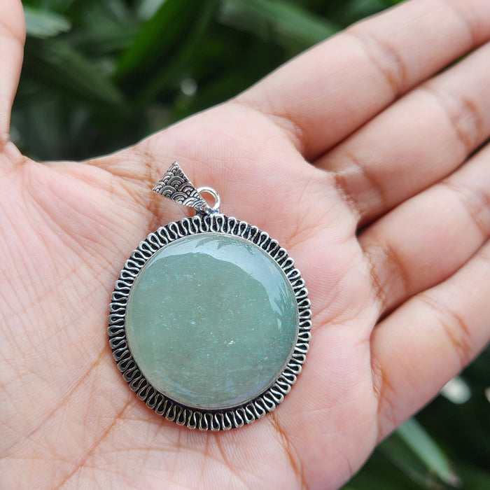 Certified Green Aventurine Round Pendant for Healing, Abundance and Growth without Chain