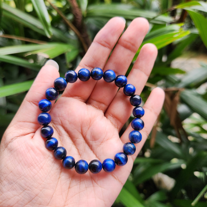 Certified & Energised Blue Tiger Eye (Hawks Eye) Bracelet for Acceptance, Insight, Expression, Courage, Throat Chakra