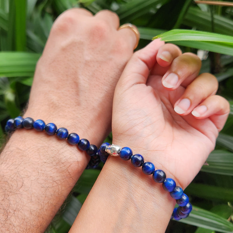 Certified & Energised Blue Tiger Eye (Hawks Eye) Bracelet for Acceptance, Insight, Expression, Courage, Throat Chakra