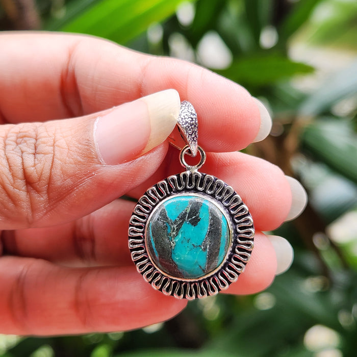 Certified Turquoise Firoza Pendant Round Shape for Psychic Powers & Communication -without Chain