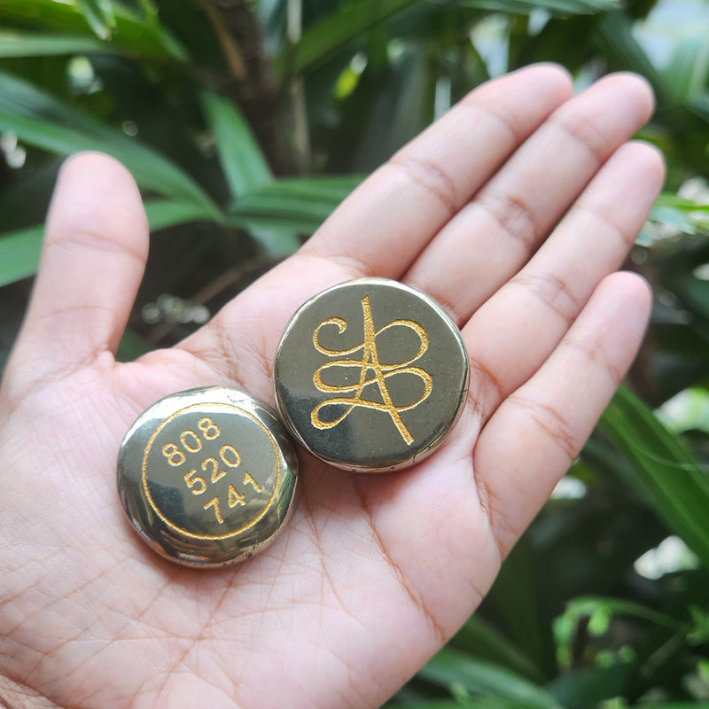 Pyrite Tumbled Stone with Grabovi Number & Zibu Symbol to Attract Abundance ( 1 piece)
