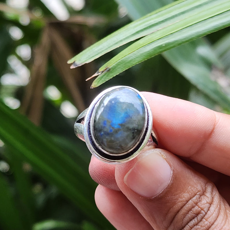 Certified Labradorite Adjustable Rings- Oval Shape