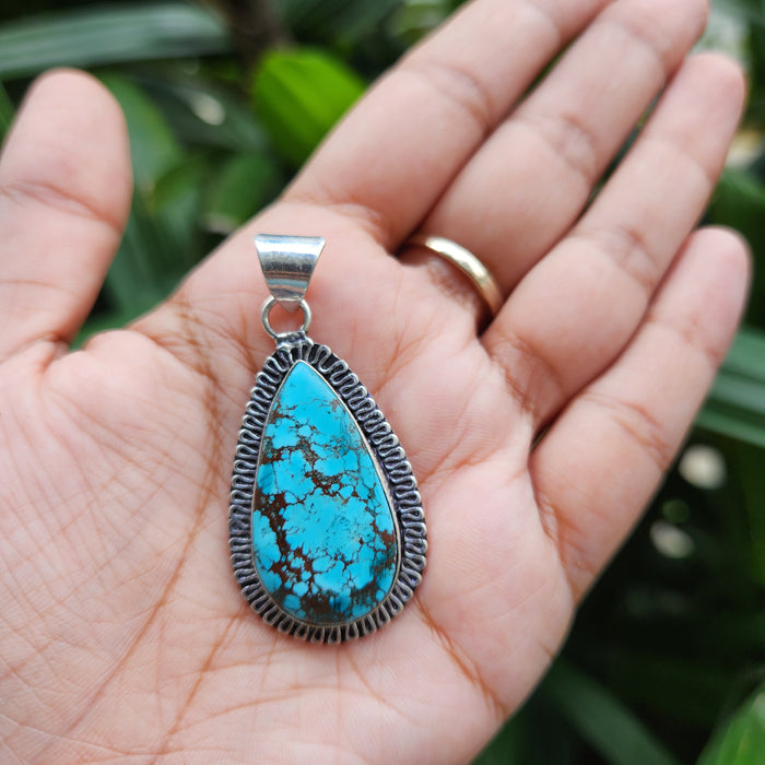 Certified Turquoise Firoza Pendant Pear Shape for Psychic Powers & Communication -without Chain