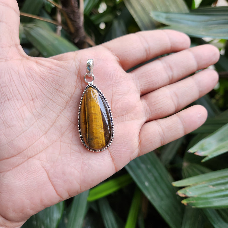 Certified Tiger Eye Pendant without Chain Pear Shape