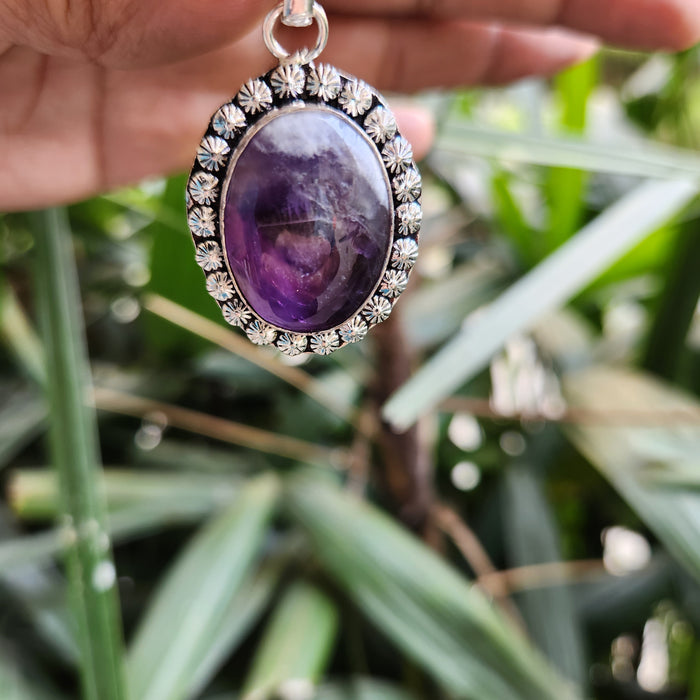 Certified Amethyst Oval Shape Pendant without Chain
